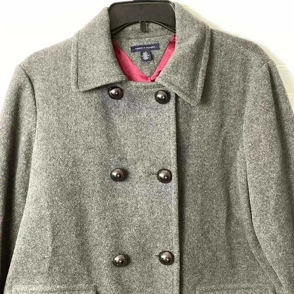 Tommy Hilfiger Gray Wool Double-Breasted Peacoat Women's Size Large Wool Blend - Picture 2 of 10